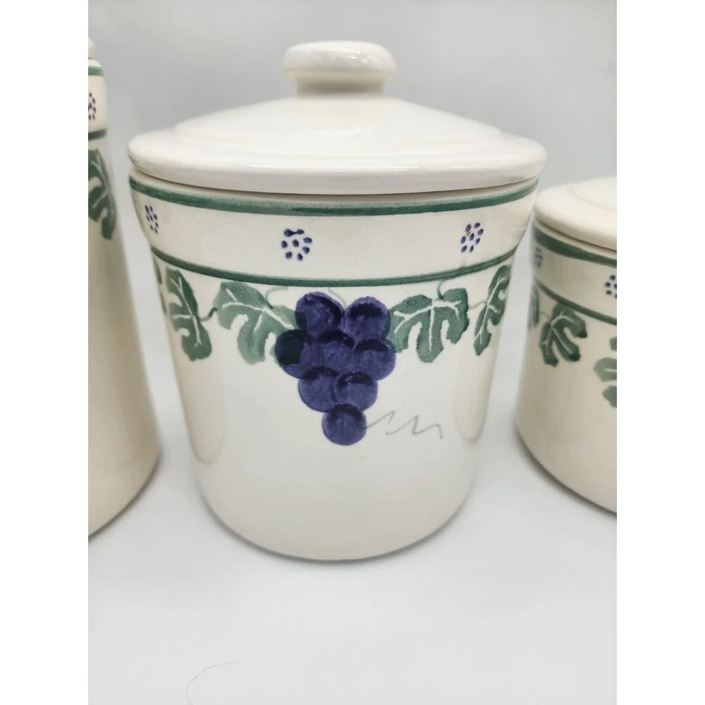 3 Large Heavy Grapes Vines Santa Ana CROCK SHOP Rubber Seal Canisters EXC JARS